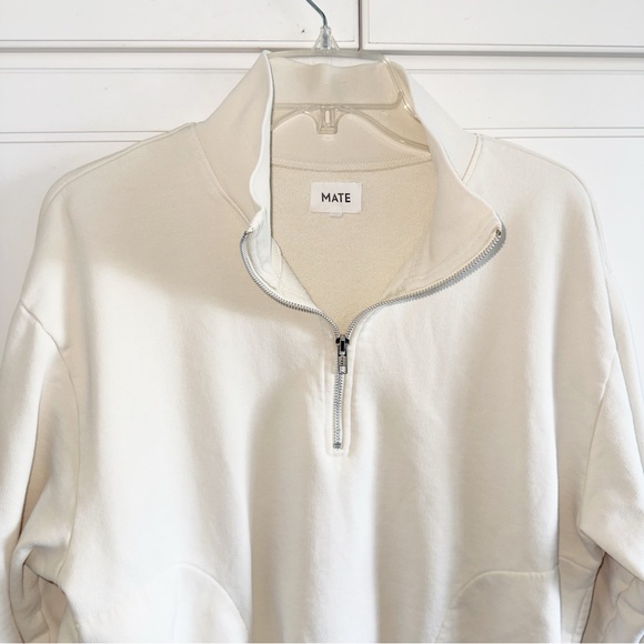 Mate The Label Organic Cotton Fleece Quarter Zip Sweatshirt Cream Pullover Med - Picture 9 of 16